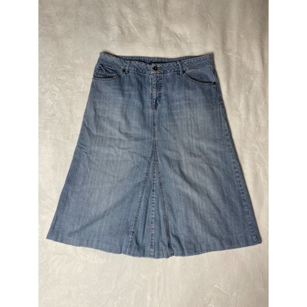 French Cuff Brand Jean Skirt size 12 (34"W) with Distressed Pockets  No Slit